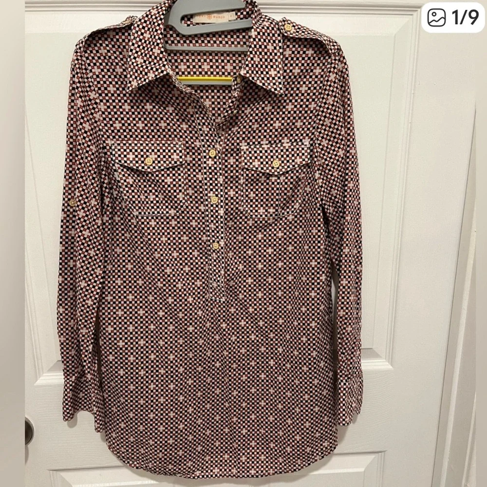 Tory Burch Men's Geometric Print Button-Down Shirt‎ in Red and Black 6